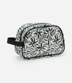 Necessaire Retangular Jelly com Alça e Estampa Folhagens