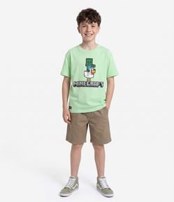 Camiseta Infantil com Estampa Frente e Costas Minecraft - Tam 5 a 14 Anos
