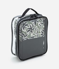 Kit 03 Nécessaire em PU com 2 Necessaires Médias Estampada Folhas