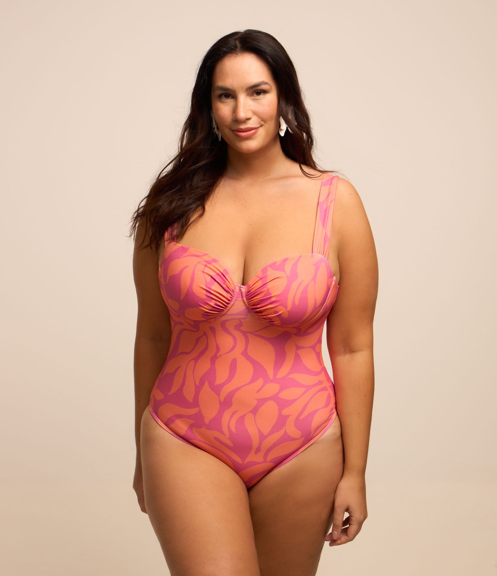 Maiô Meia Taça com Estampa Orgânica Curve & Plus Size Rosa/Laranja 2
