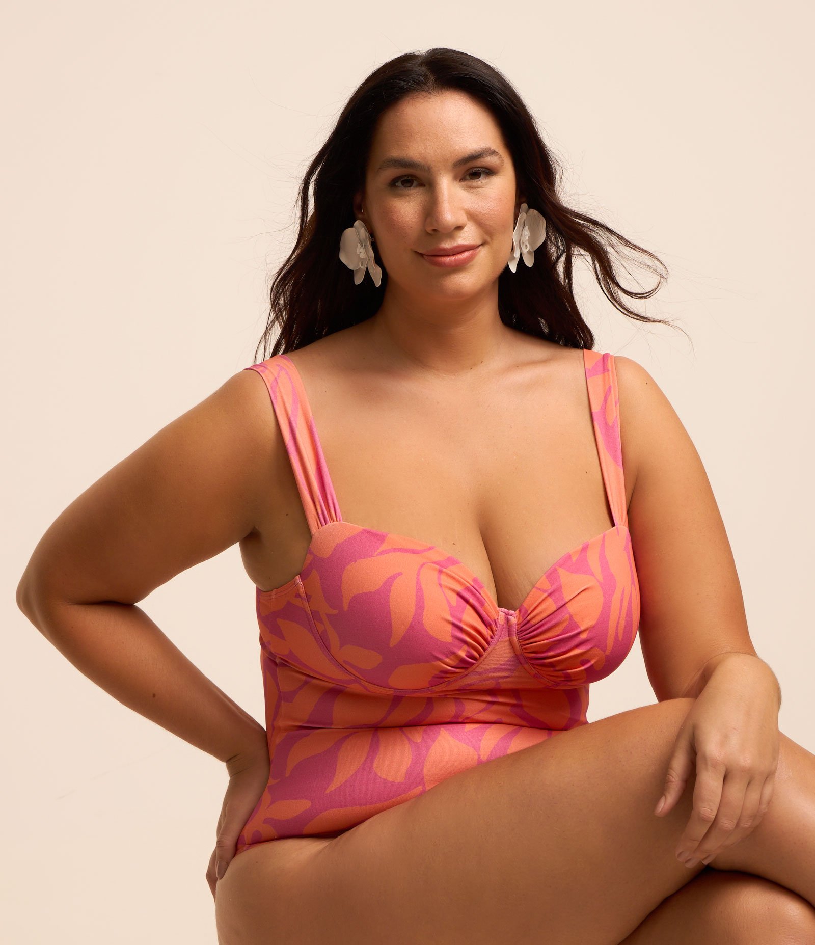 Maiô Meia Taça com Estampa Orgânica Curve & Plus Size Rosa/Laranja 4