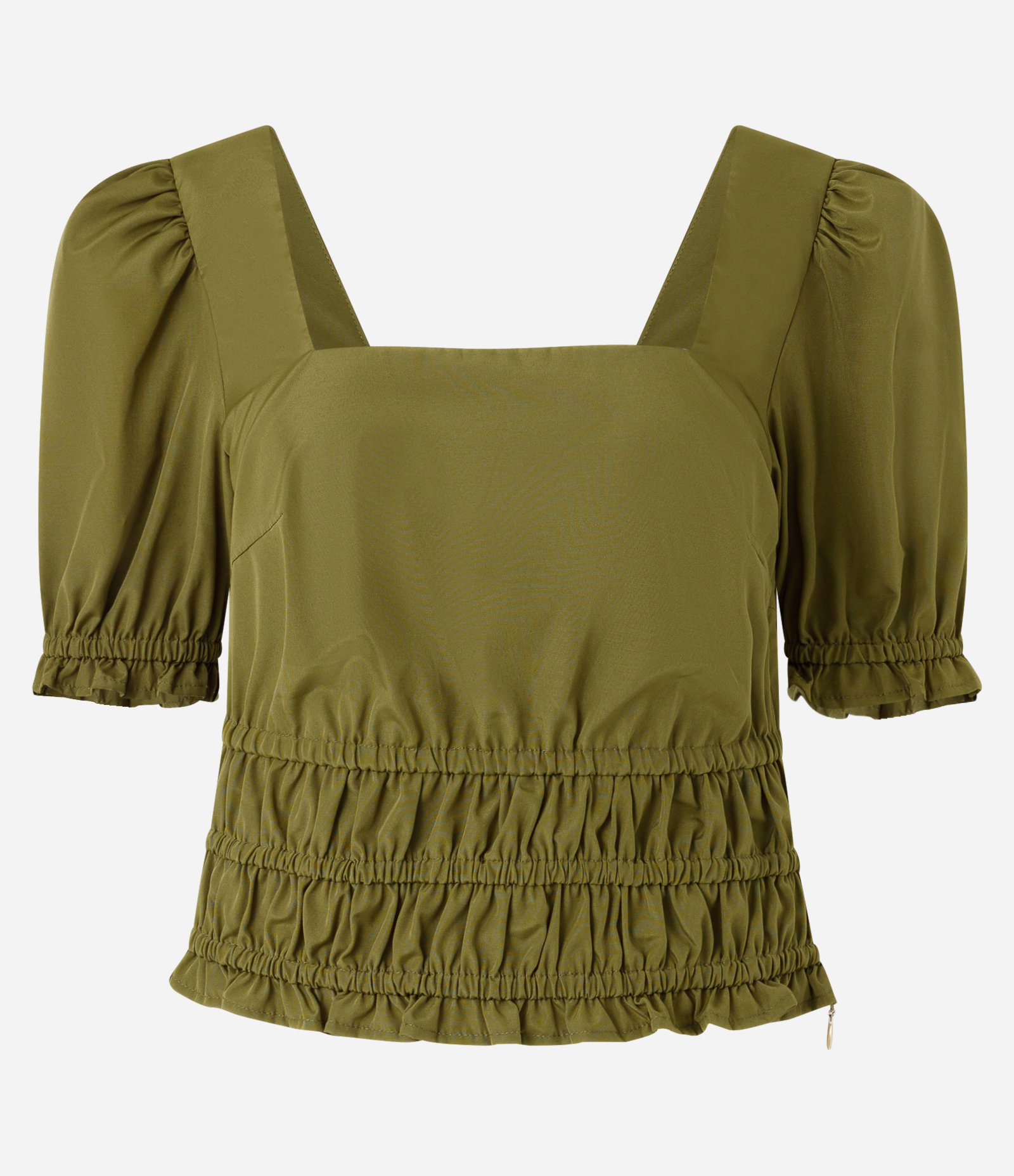 Blusa em Tricoline com Manga Bufante e Lastex na Base Verde 5