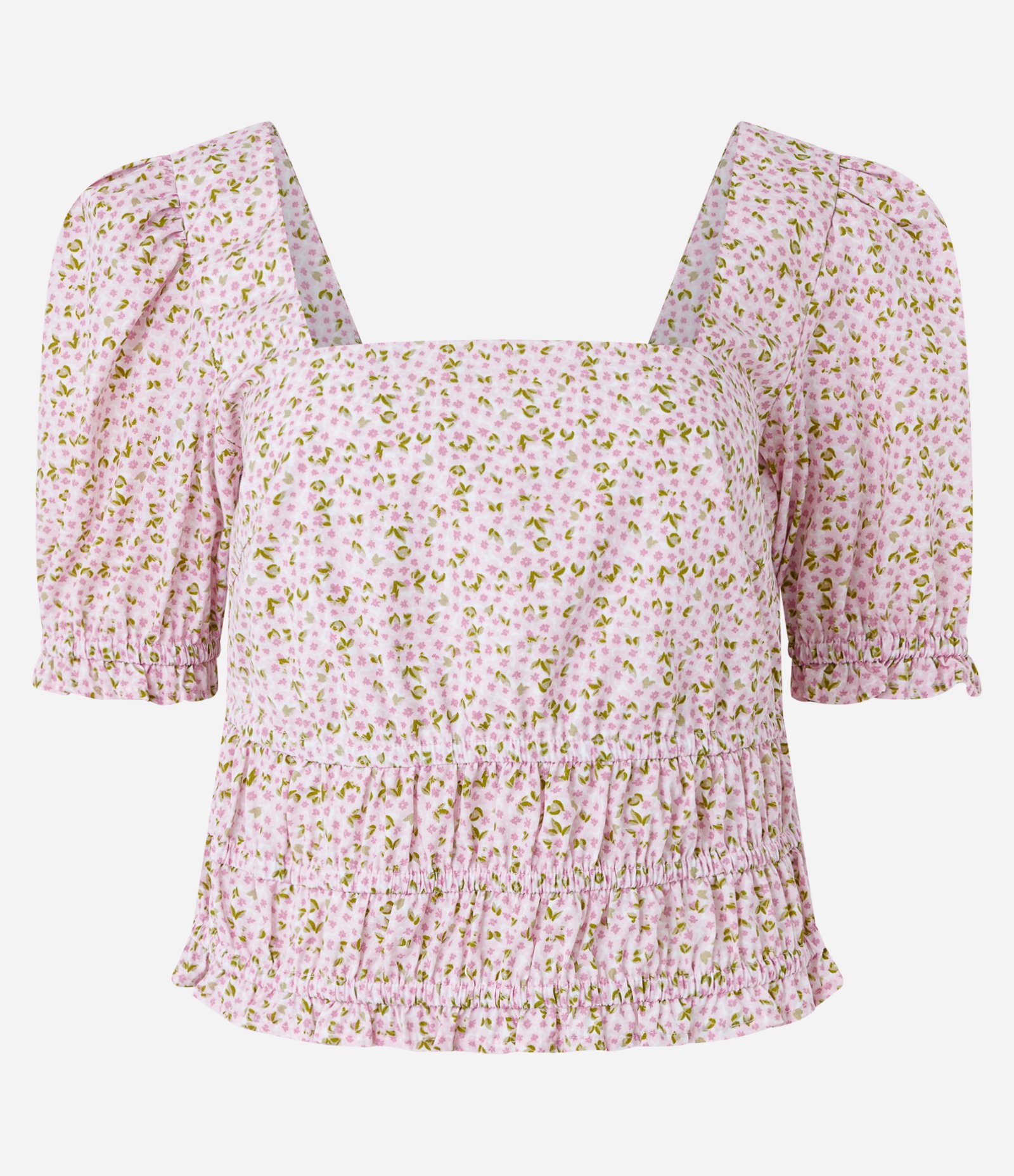 Blusa em Tricoline com Manga Bufante e Estampa Floral Rosa/ Branco 5