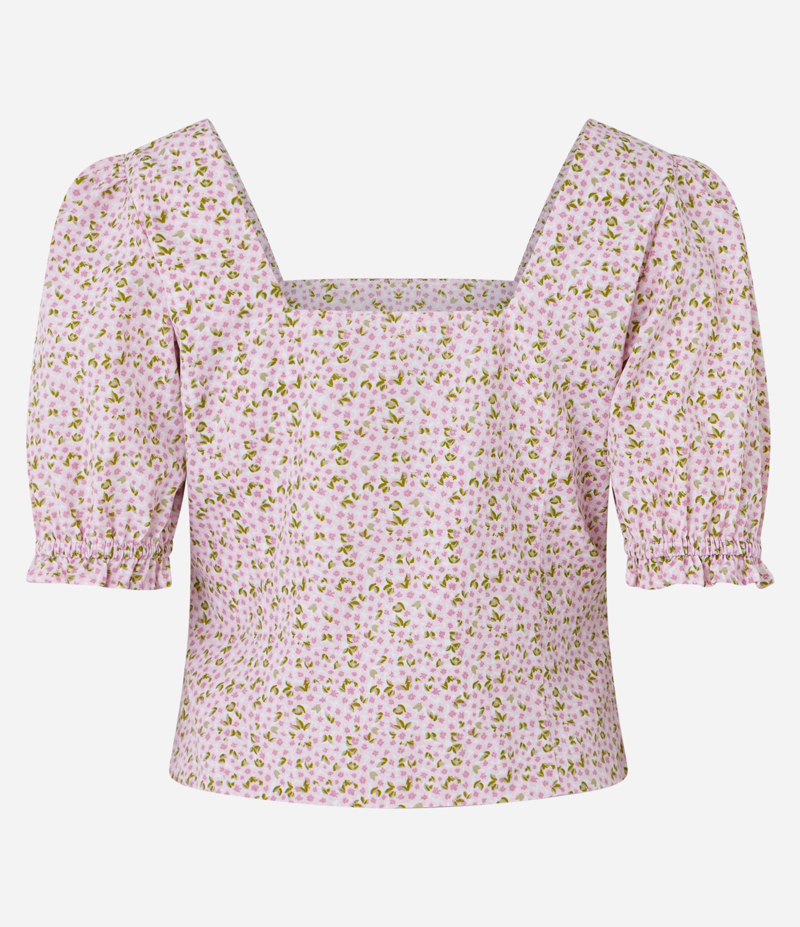 Blusa em Tricoline com Manga Bufante e Estampa Floral Rosa/ Branco 6