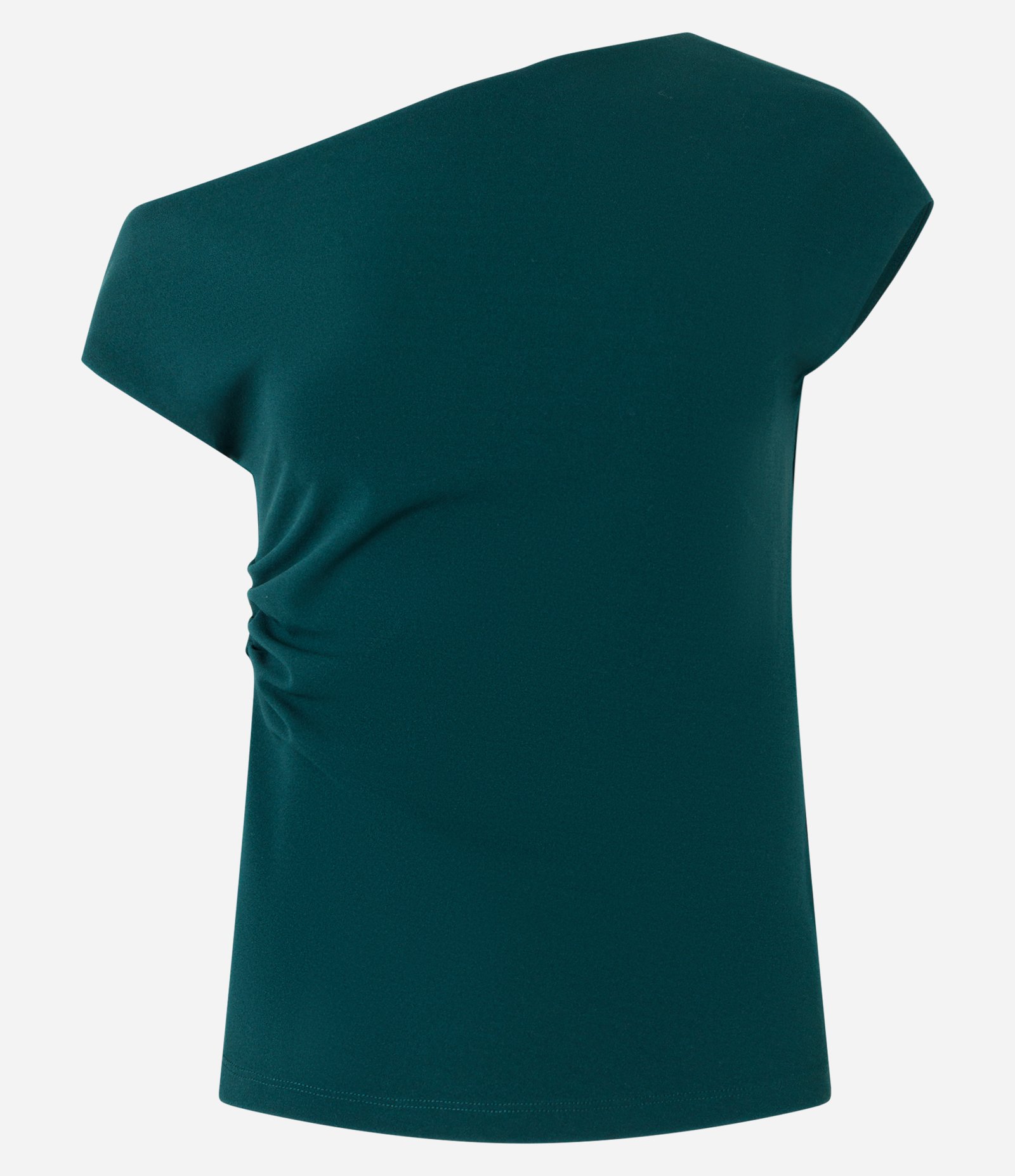 Blusa Manga Curta Assimétrica em Crepe com Drapeado na Lateral Verde 4