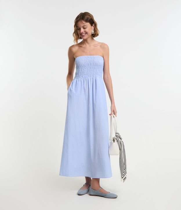 Vestido New Midi em Tricoline com Listras LasteX no Busto