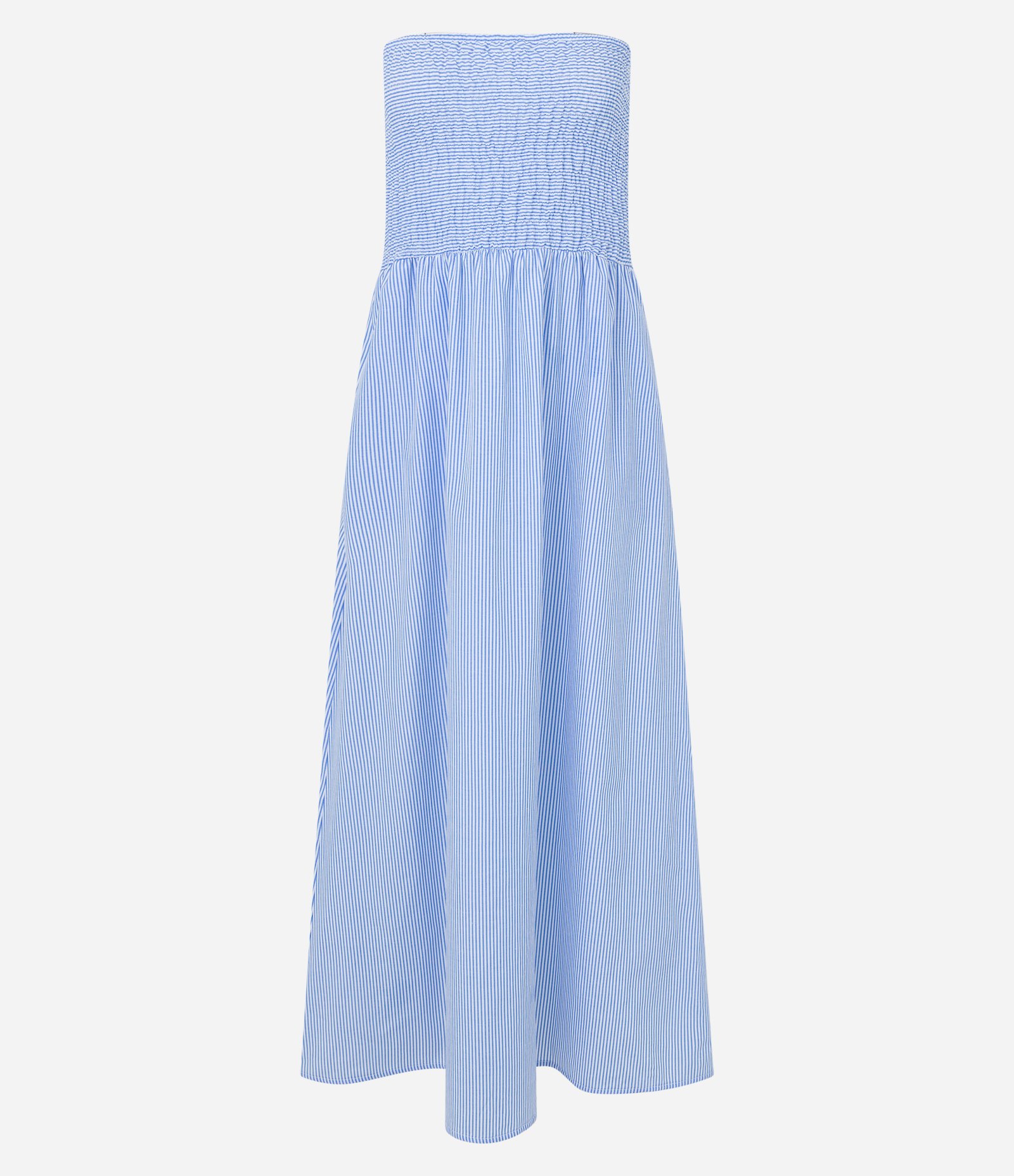 Vestido New Midi em Tricoline com Listras Lastex no Busto Azul 4