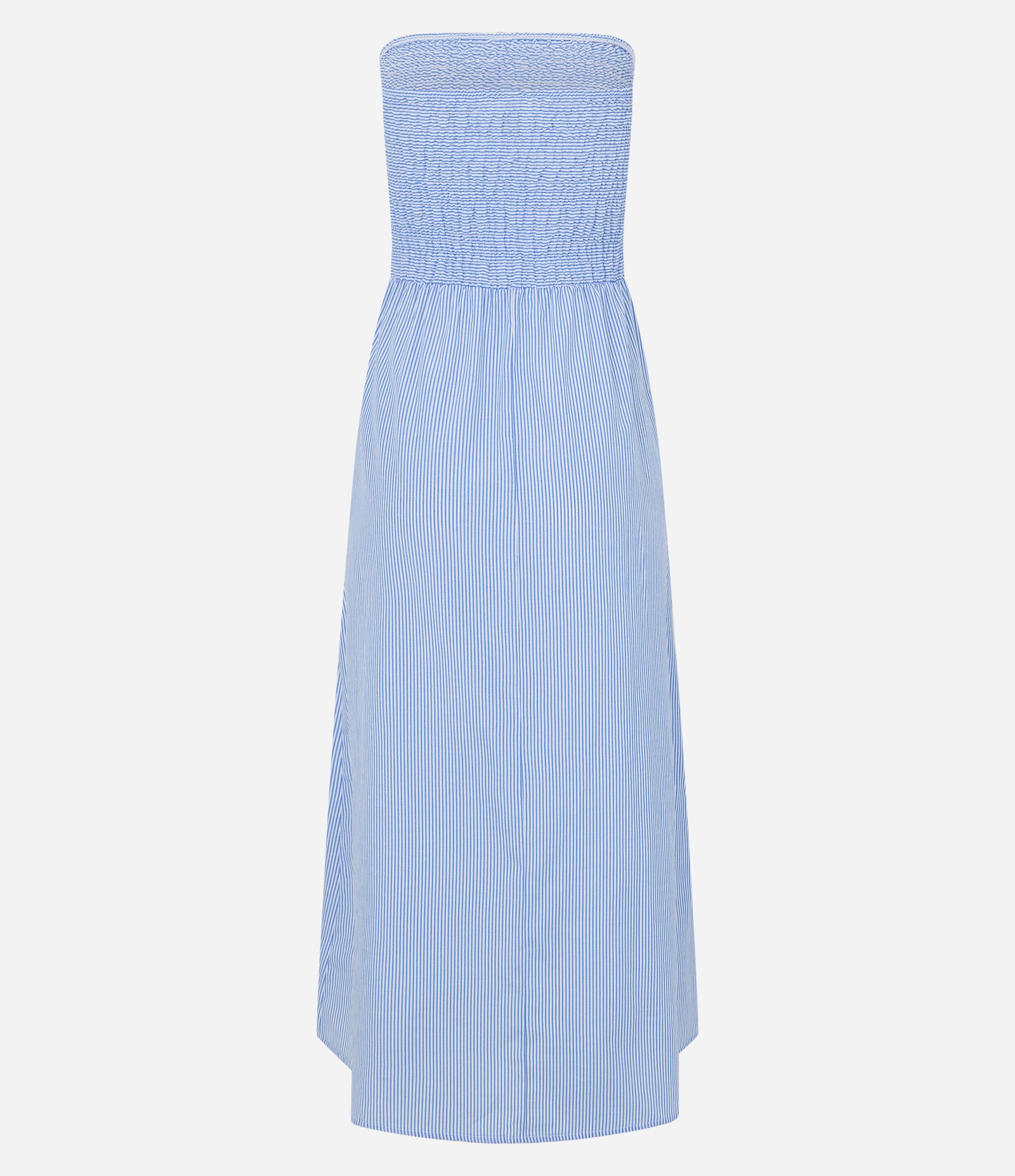 Vestido New Midi em Tricoline com Listras Lastex no Busto Azul 5