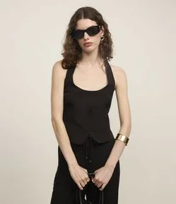 Blusa Frente Única em Crepe com Detalhe Frontal