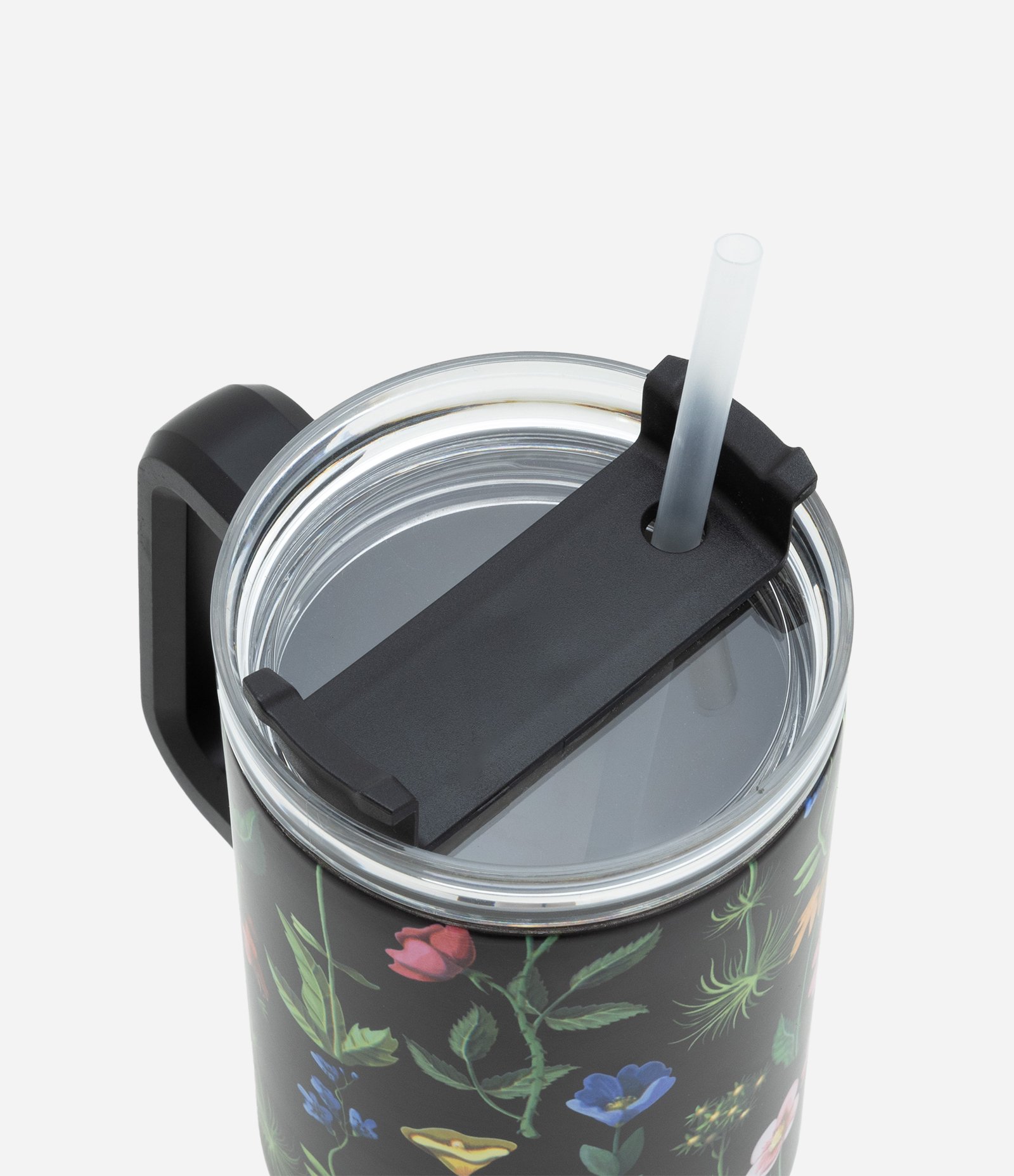 Copo em Metal com Estampa de Flores Coloridas com Alça e Canudo Preto 2