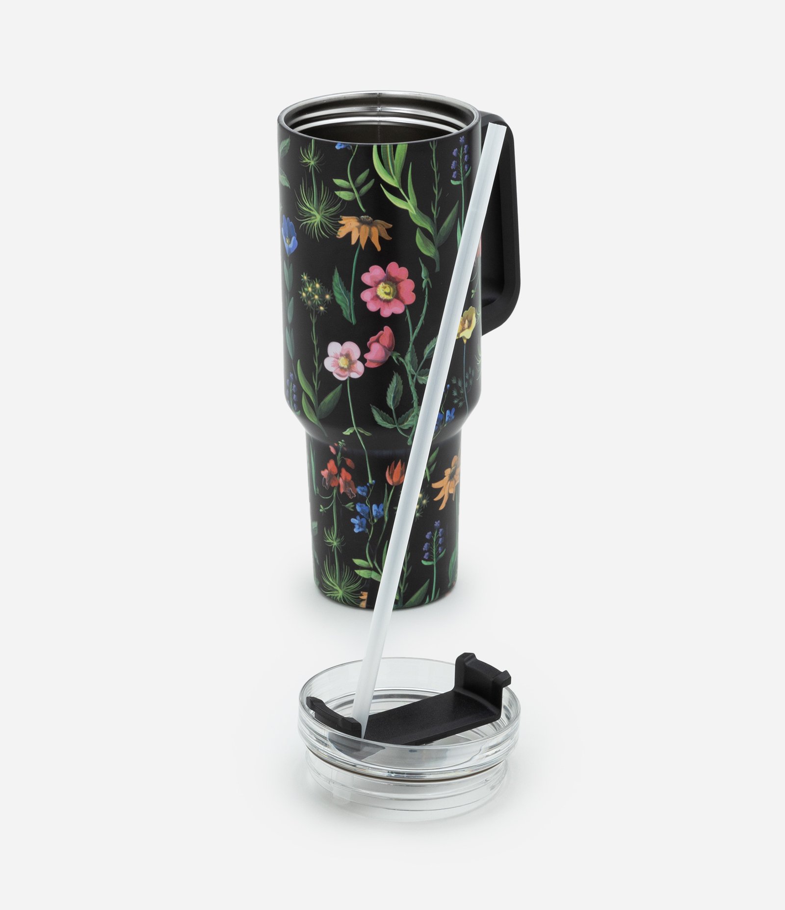 Copo em Metal com Estampa de Flores Coloridas com Alça e Canudo Preto 4