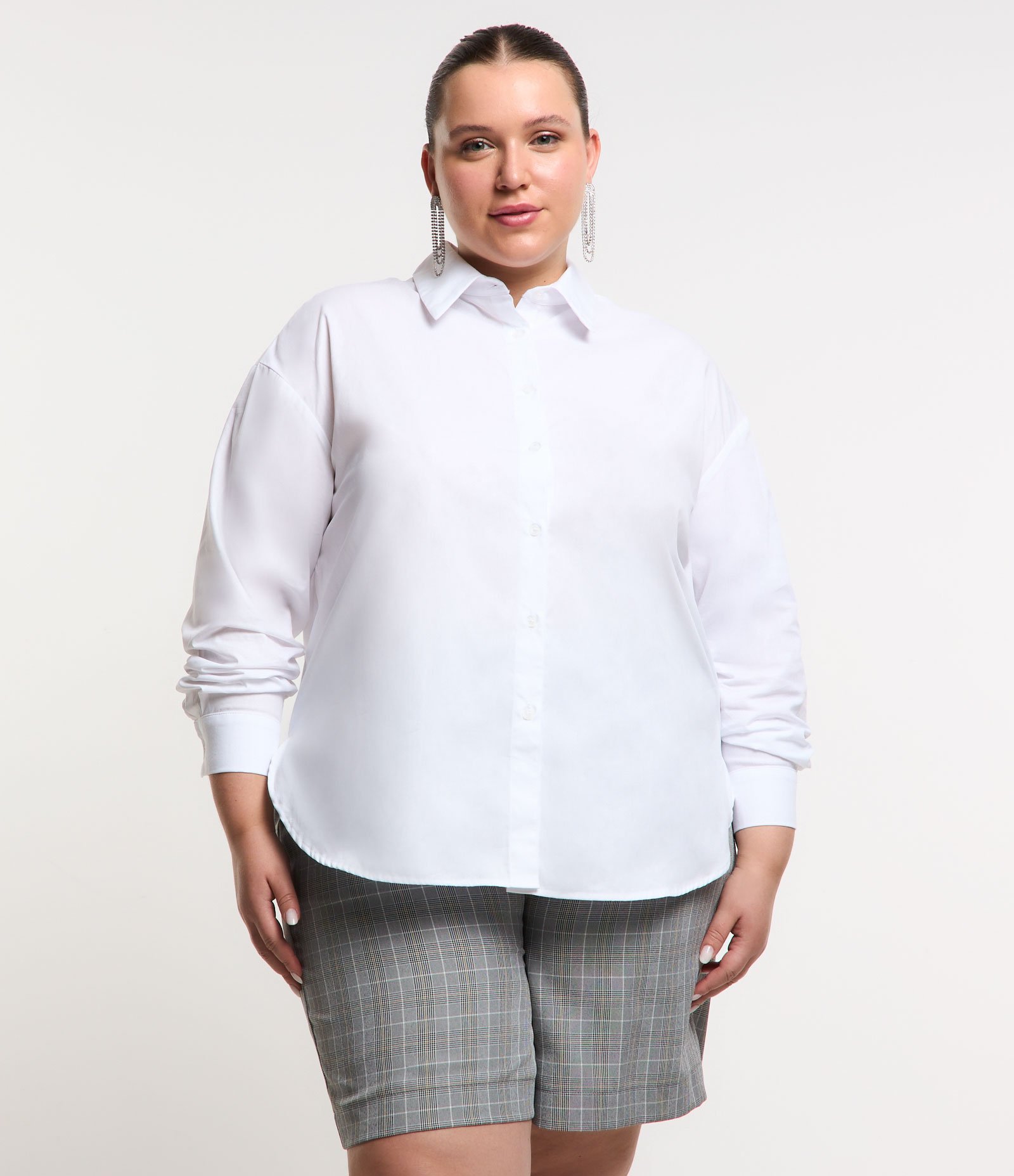 Camisa Básica Alongada em Tricoline Curve & Plus Size Branco 1