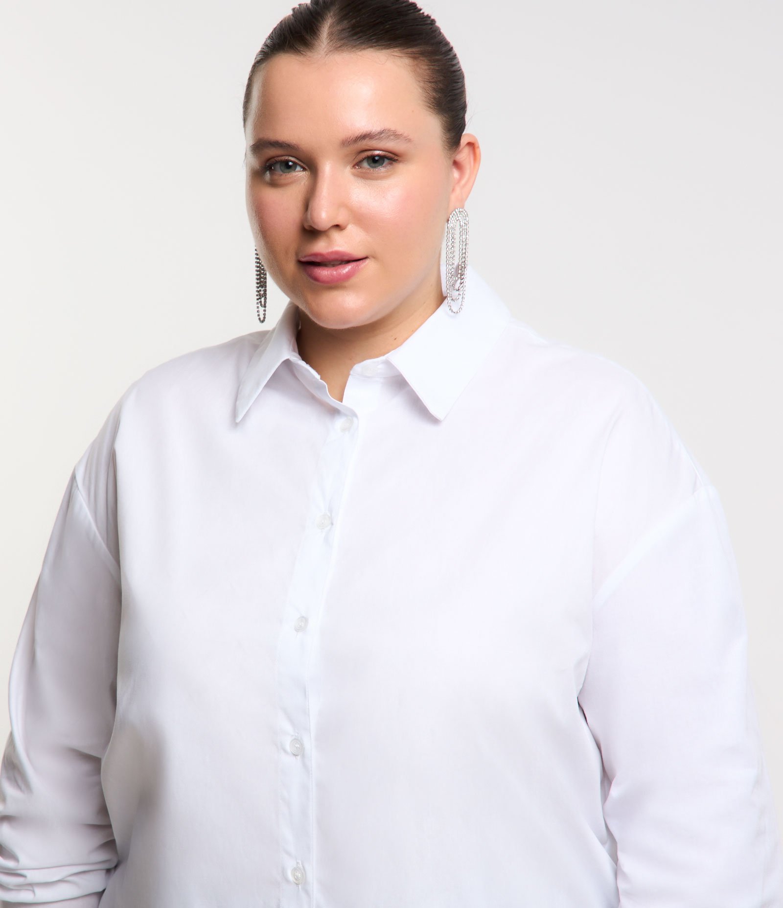 Camisa Básica Alongada em Tricoline Curve & Plus Size Branco 5