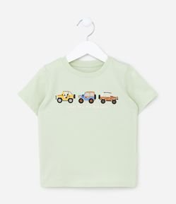Camiseta Comfort Infantil com Bordado de Carrinho - Tam 1 a 6 Anos