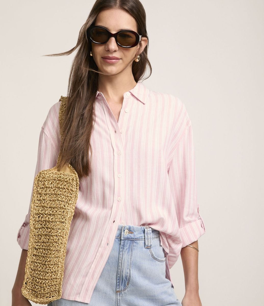 Camisa Listrada em Fio Tinto Rosa Terroso