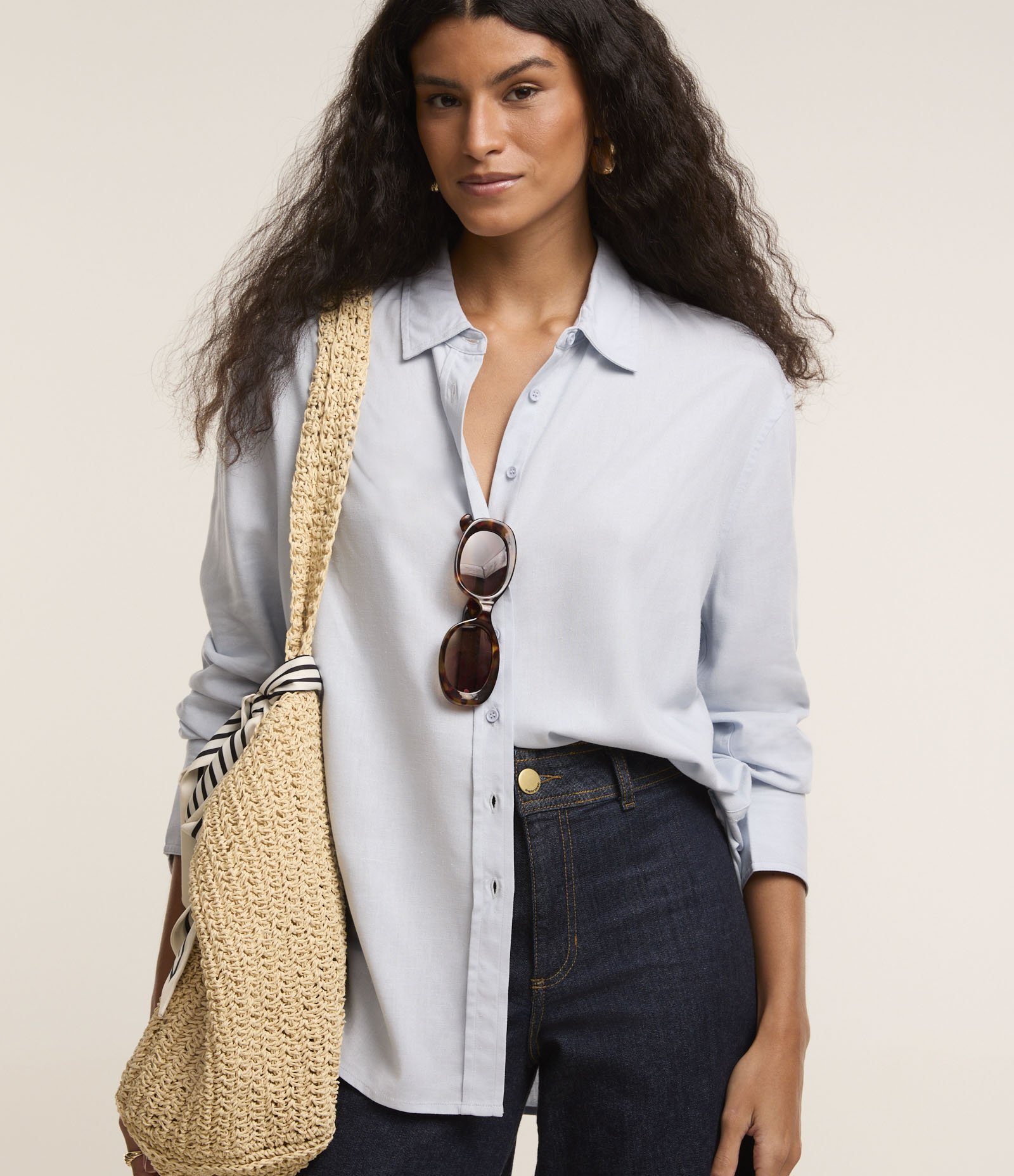 Camisa Viscolinho com Abotoamento Frontal Azul 1