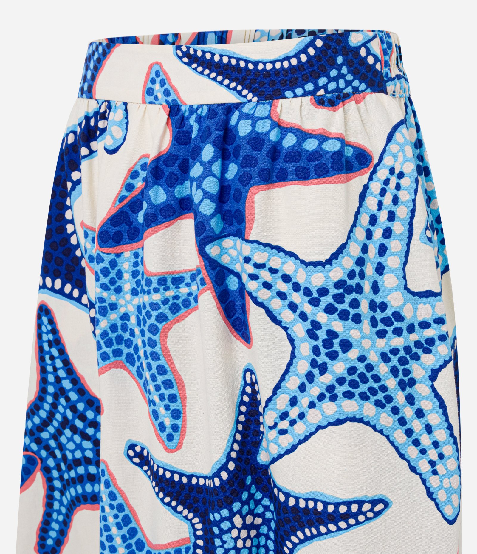 Saia Midi Evasê em Tricoline com Estampa Estrelas do Mar Azul 6