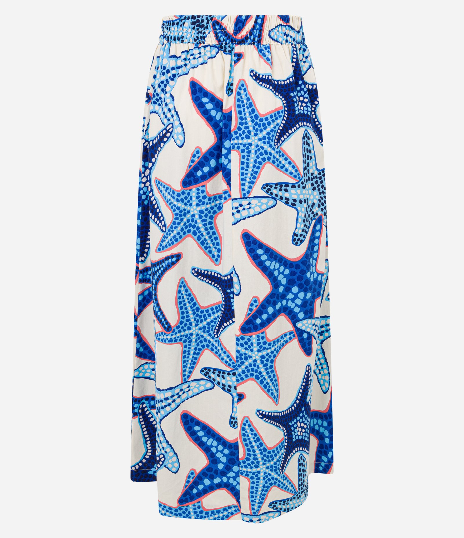 Saia Midi Evasê em Tricoline com Estampa Estrelas do Mar Azul 7