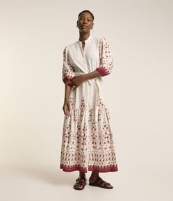 Vestido Chemise Midi em Viscolinho com Estampa Floral