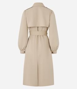 Trench Coat em Gabardine com Manga Bufante e Cinto com Amarração