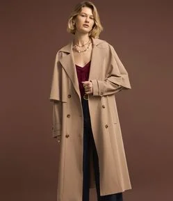 Trench Coat com Abertura Dupla e Capa Sobreposta