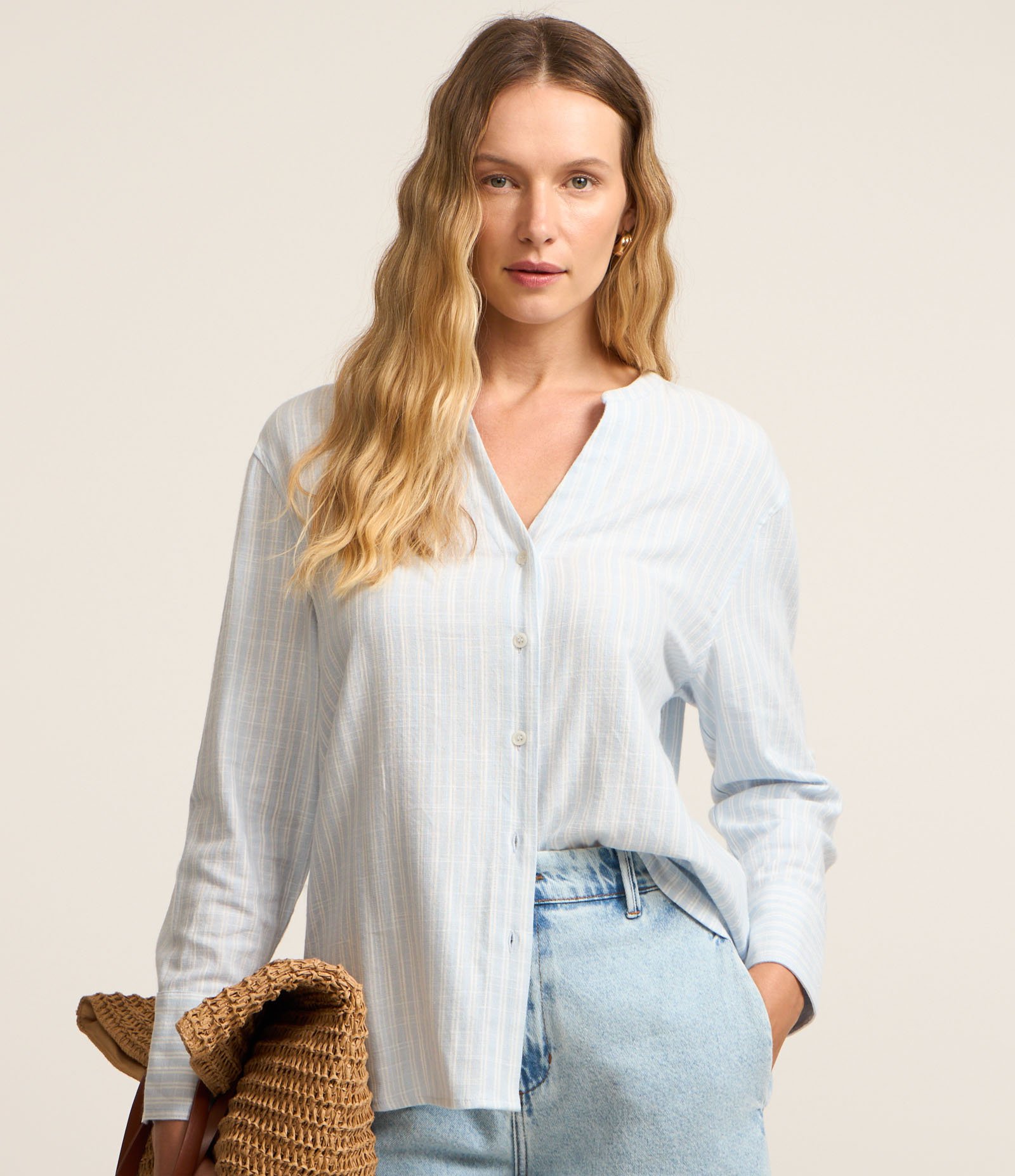 Camisa em Viscolinho Listrada Azul 1