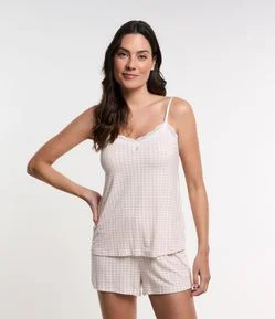 Pijama Short Doll Xadrez com Rendas