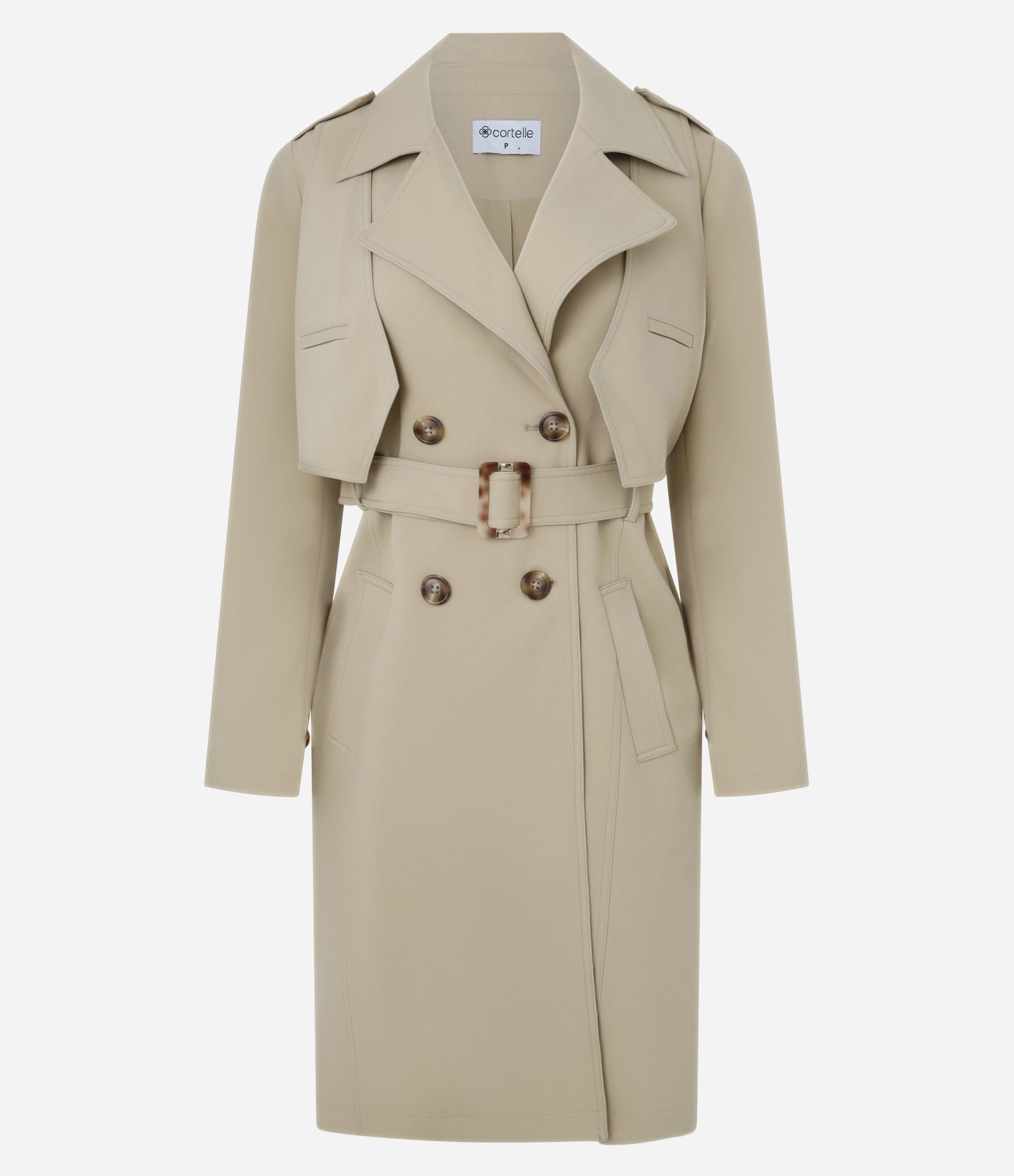 Casaco Trench Coat Gabardine com Botões Frontais e Cinto Bege