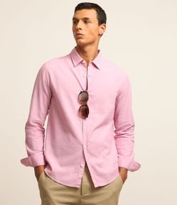 Camisa Regular Básica em Linho com Gola Colarinho