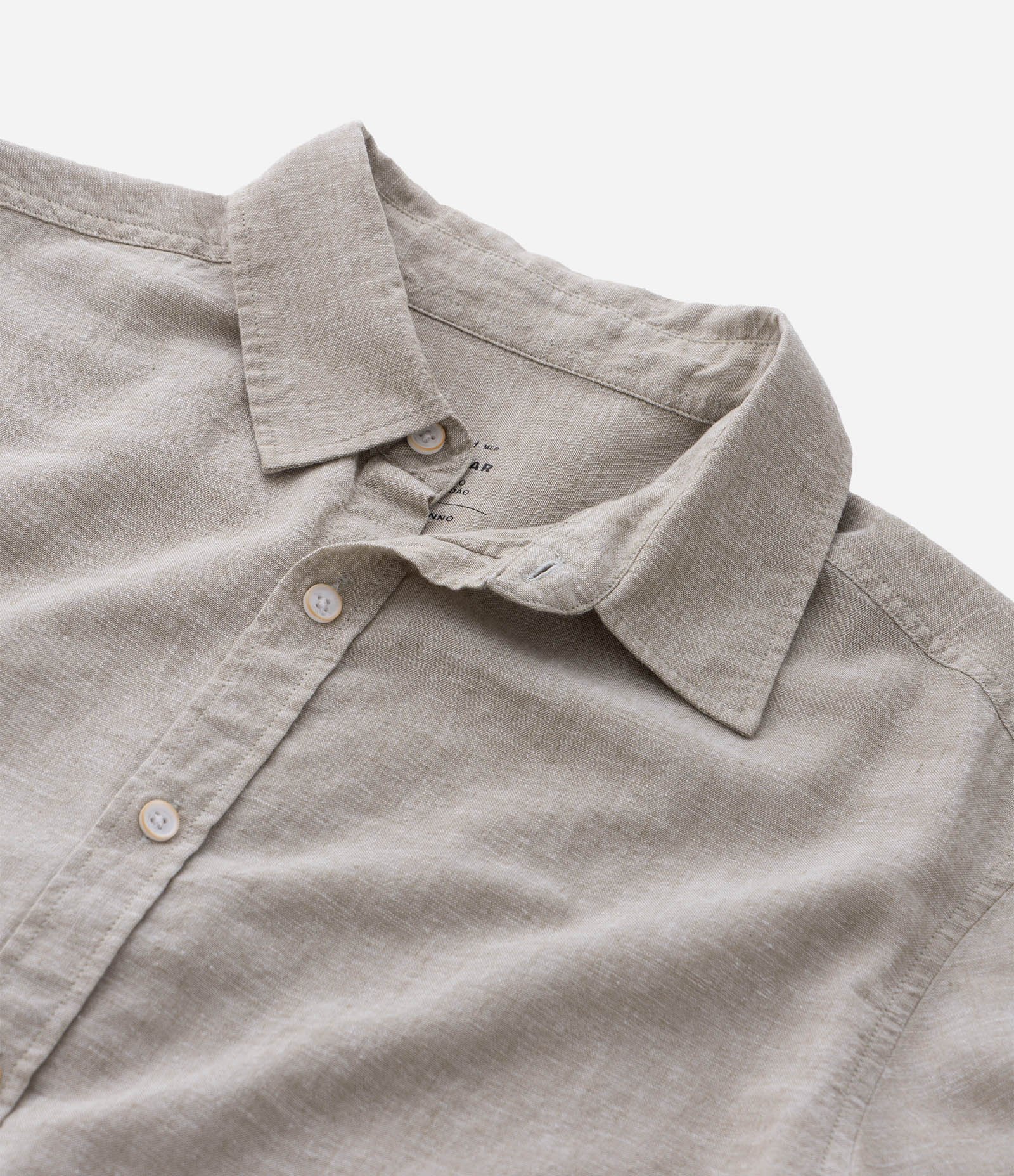 Camisa Regular Básica em Linho com Gola Colarinho Verde Acinzentado 4