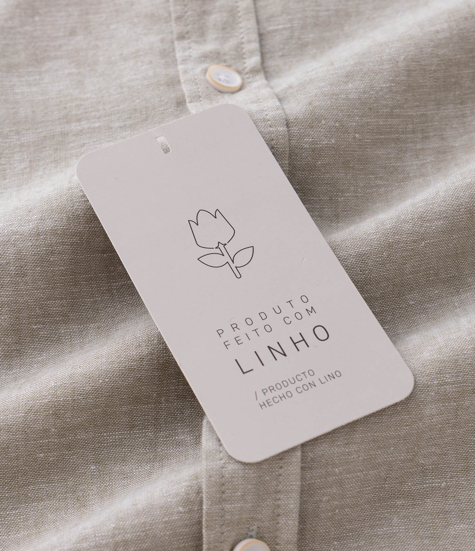 Camisa Regular Básica em Linho com Gola Colarinho Verde Acinzentado 5