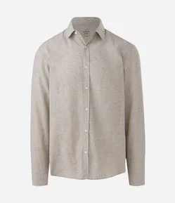 Camisa Regular Básica em Linho com Gola Colarinho