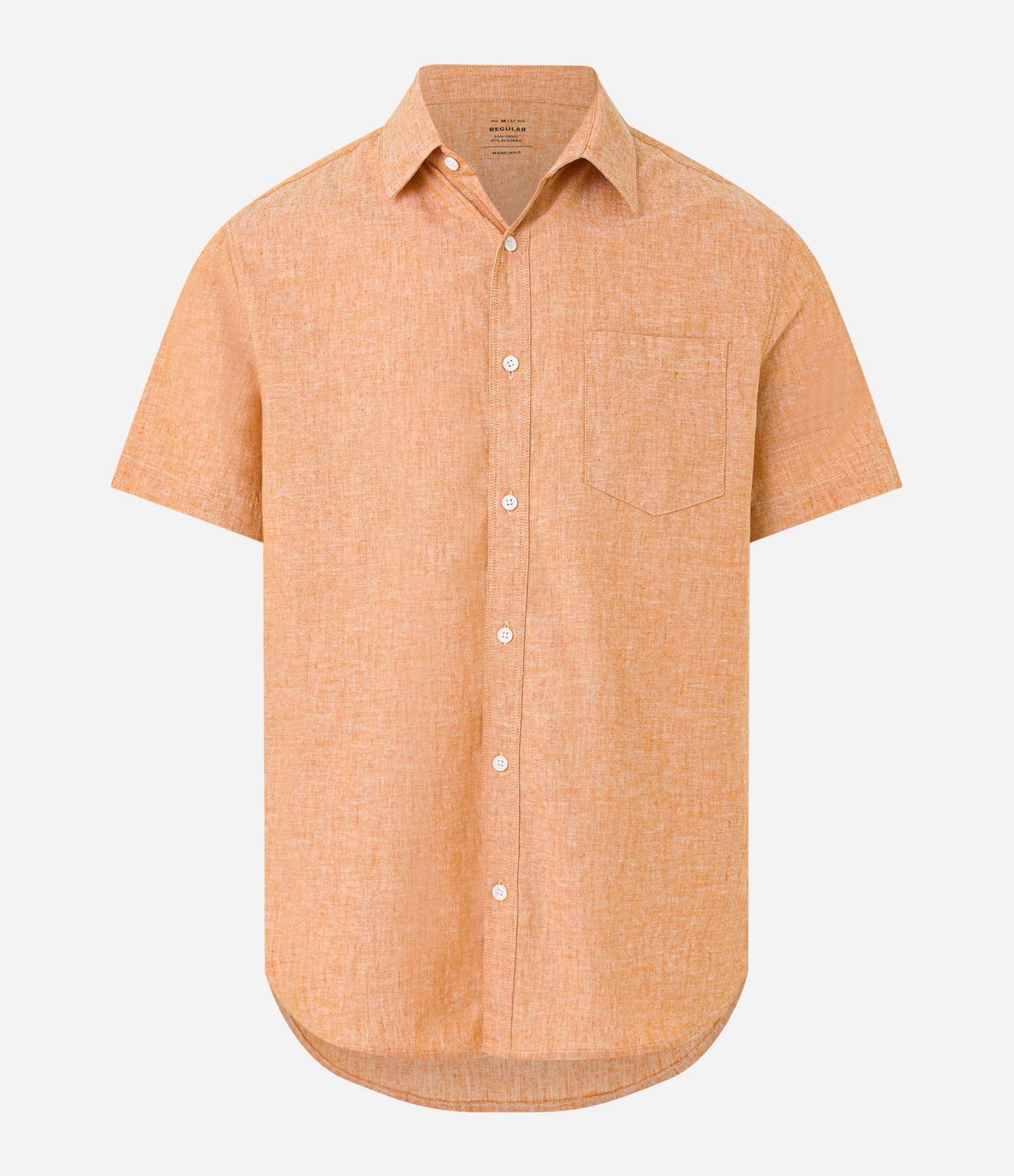 Camisa Comfort Básica em Linho com Bolso Frontal Laranja 5