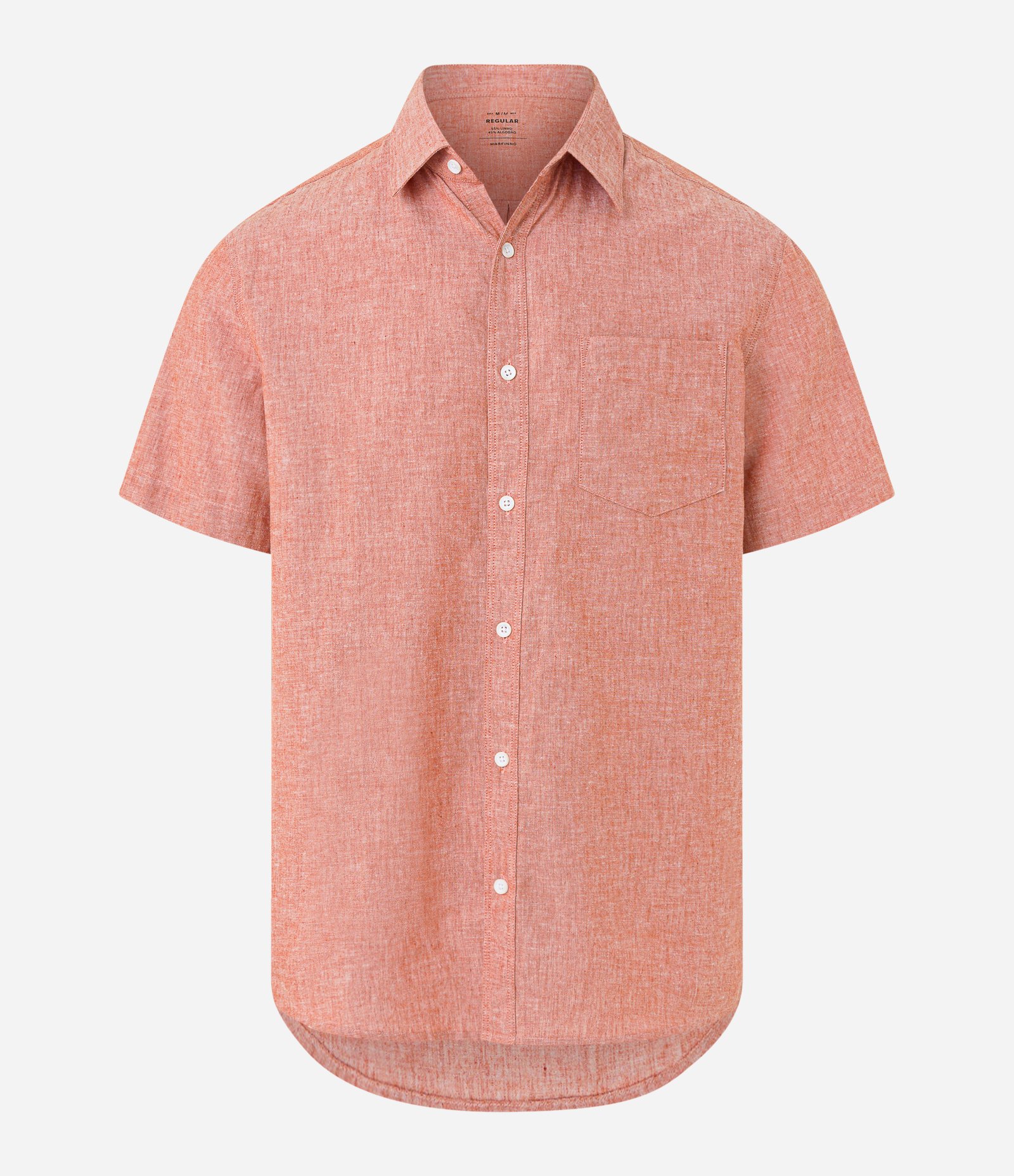 Camisa Comfort Básica em Linho com Bolso Frontal Rosa Salmão 5