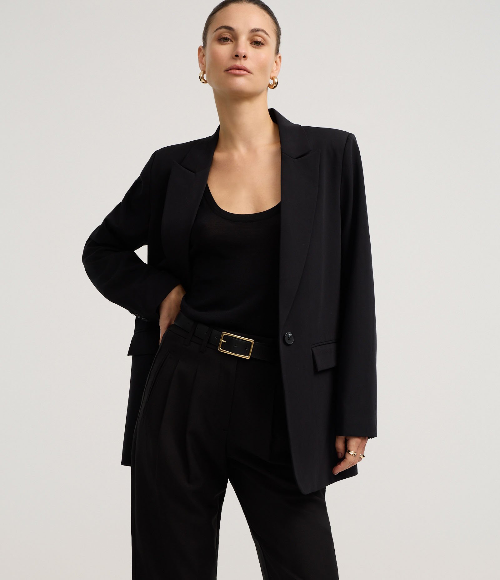 Blazer Oversized Alfaiatado com Botão Único Preto 1