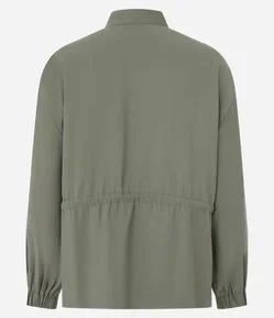 Jaqueta Parka em Viscose com Tencel na Cintura e Gola Alta