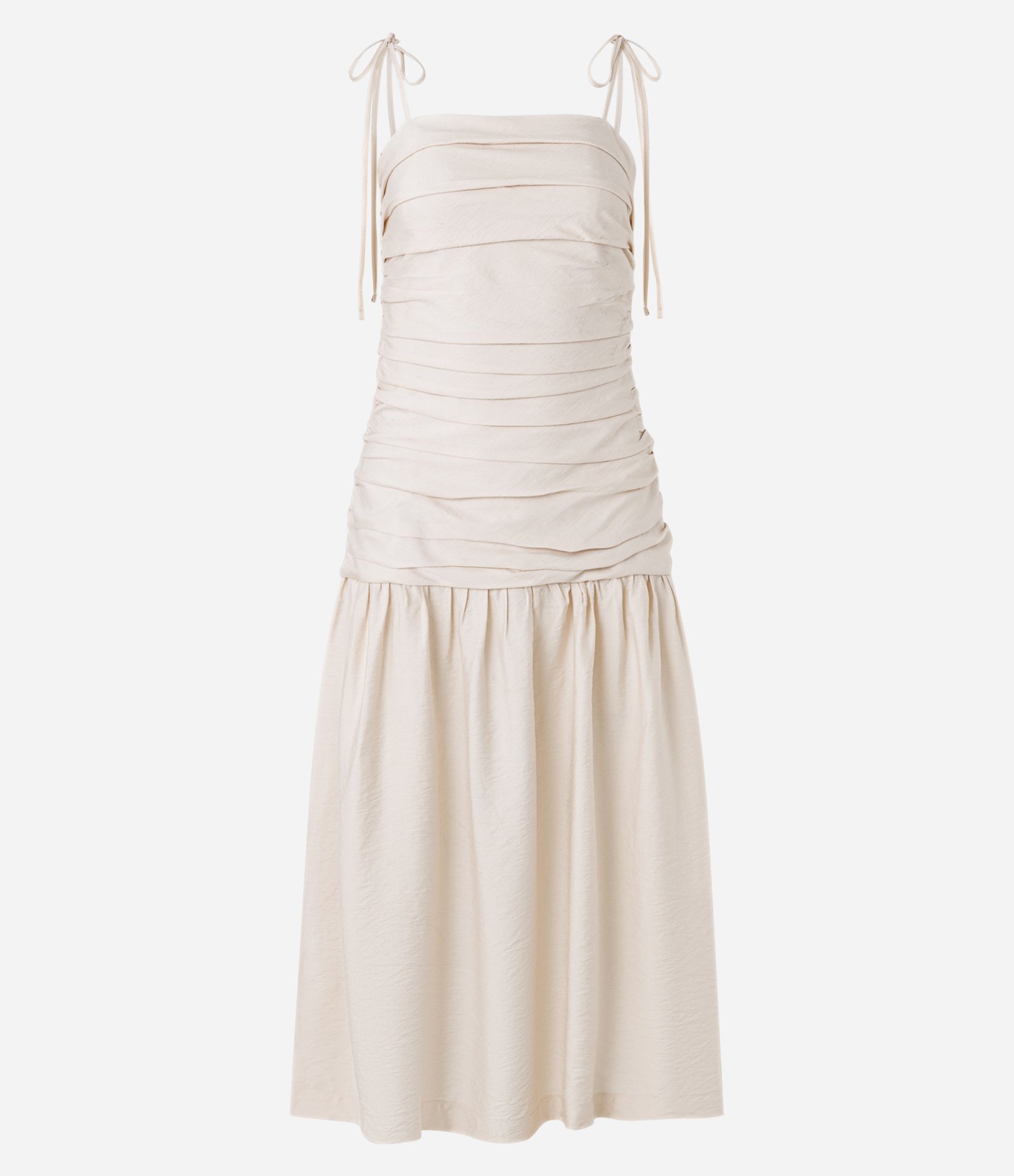 Vestido Midi em Crepe com Amarração na Alça e Texturas Off White 6