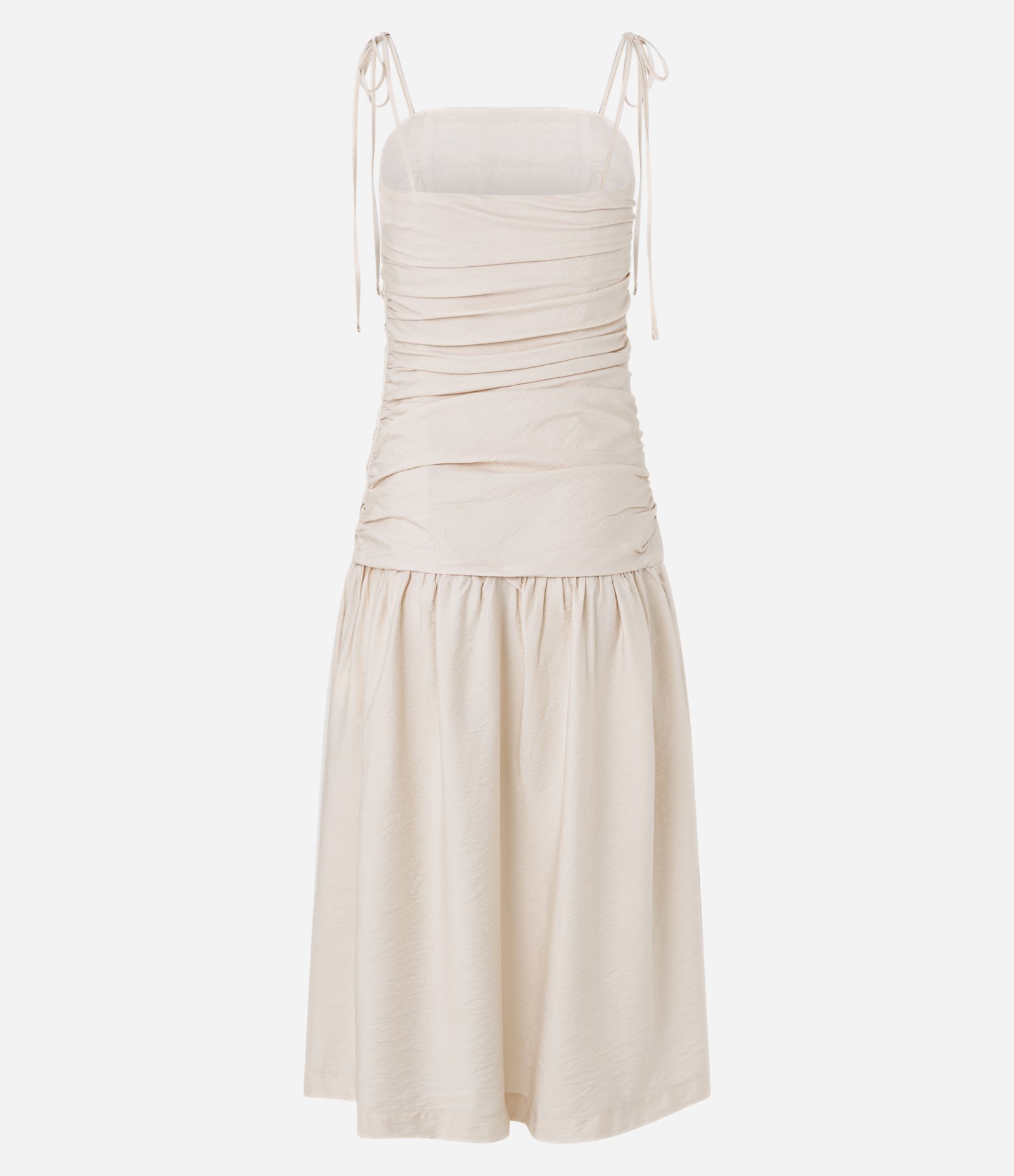 Vestido Midi em Crepe com Amarração na Alça e Texturas Off White 7