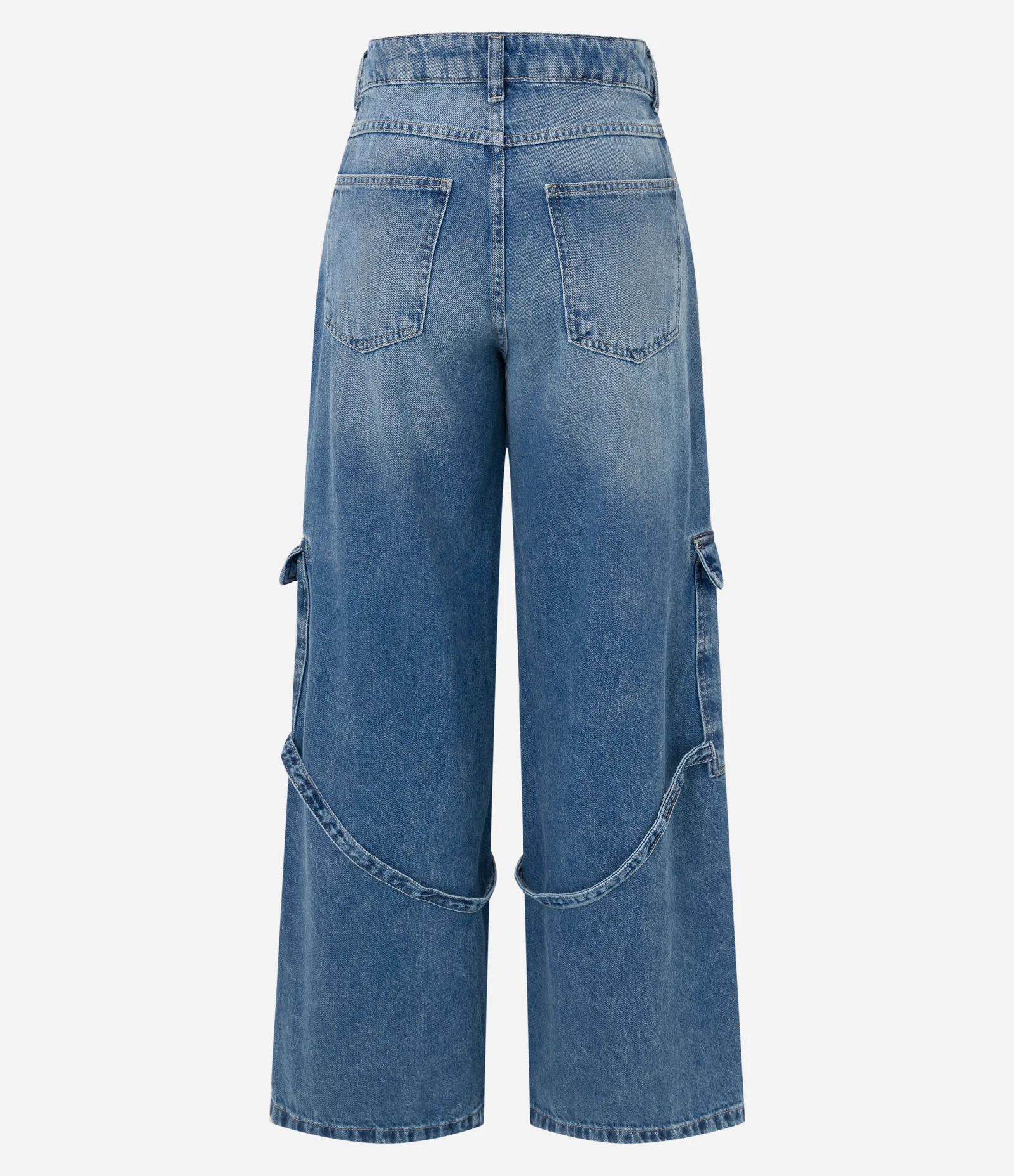 Calça Cargo Jeans com Bolsos Laterais e Detalhes Azul 8