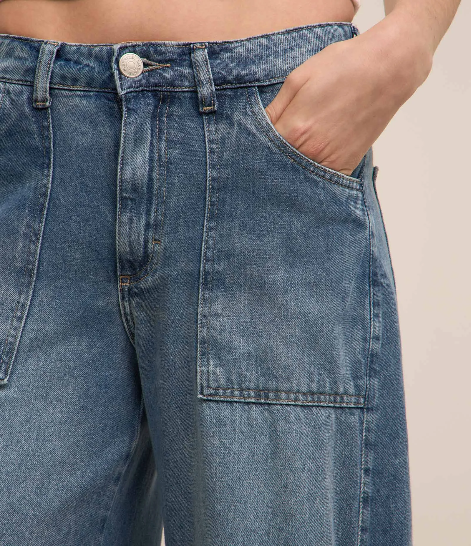 Calça Cargo Jeans com Bolsos Laterais e Detalhes Azul 3