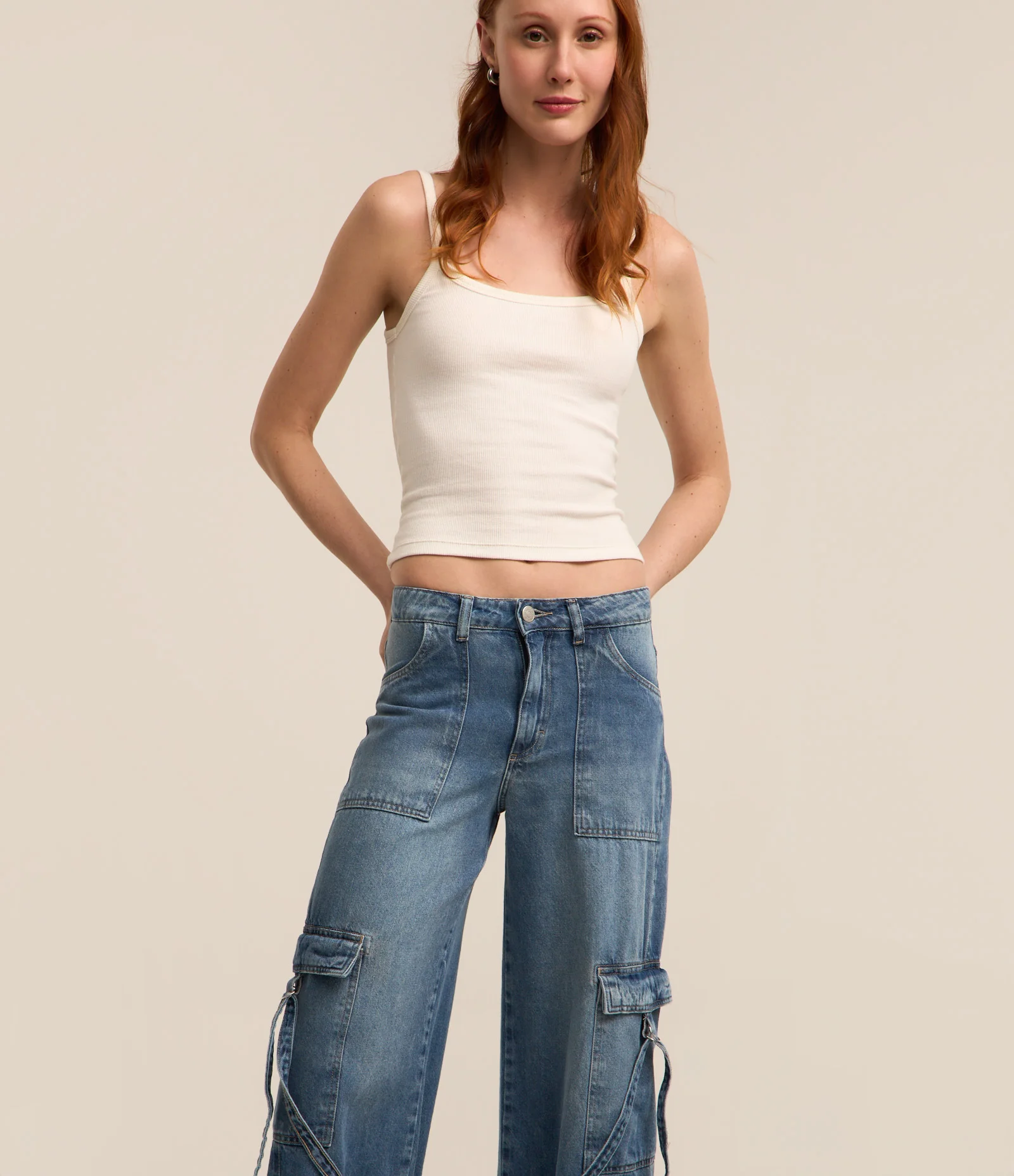 Calça Cargo Jeans com Bolsos Laterais e Detalhes Azul 6