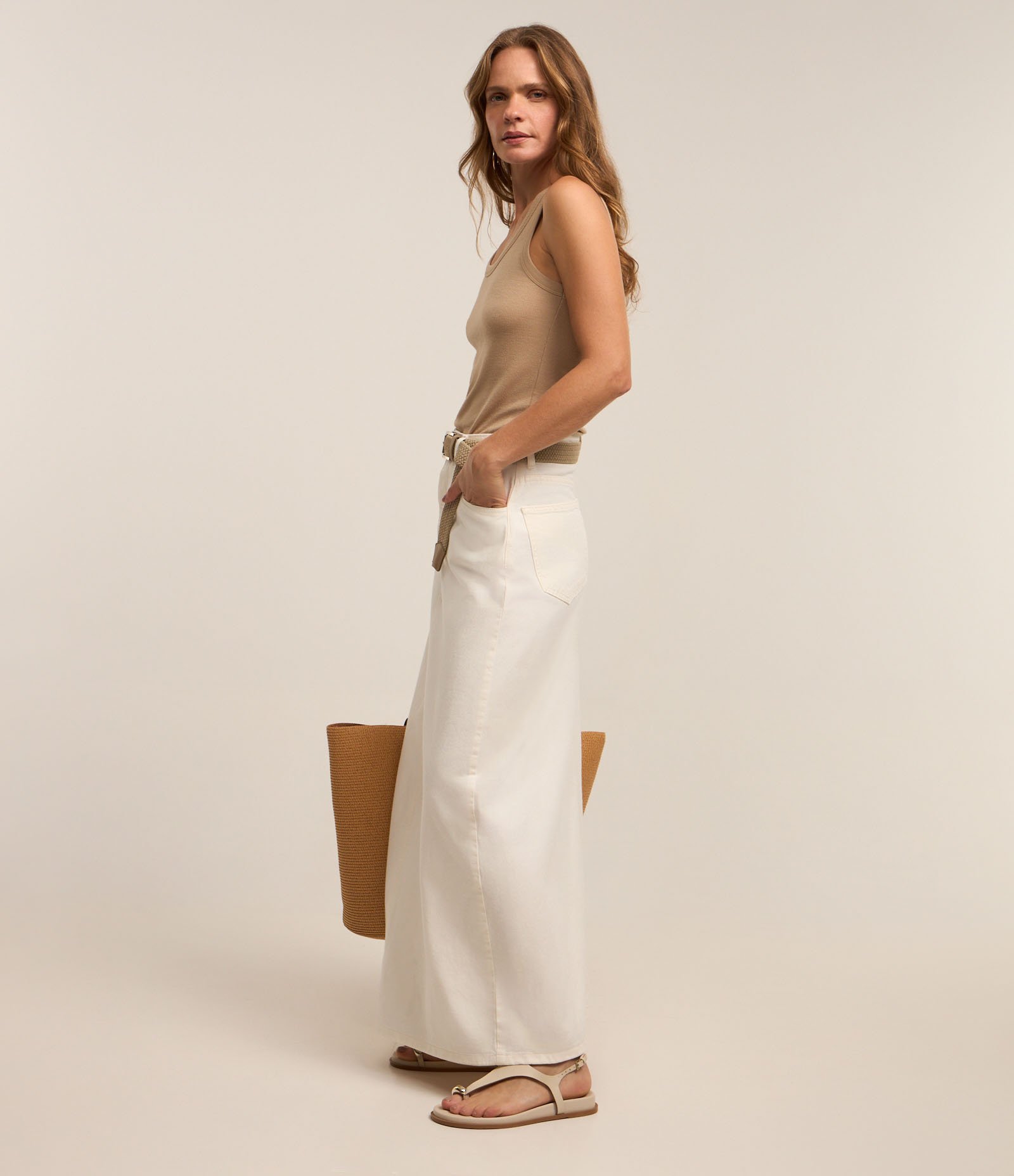 Saia Longa em Jeans com Bolsos Off White 5