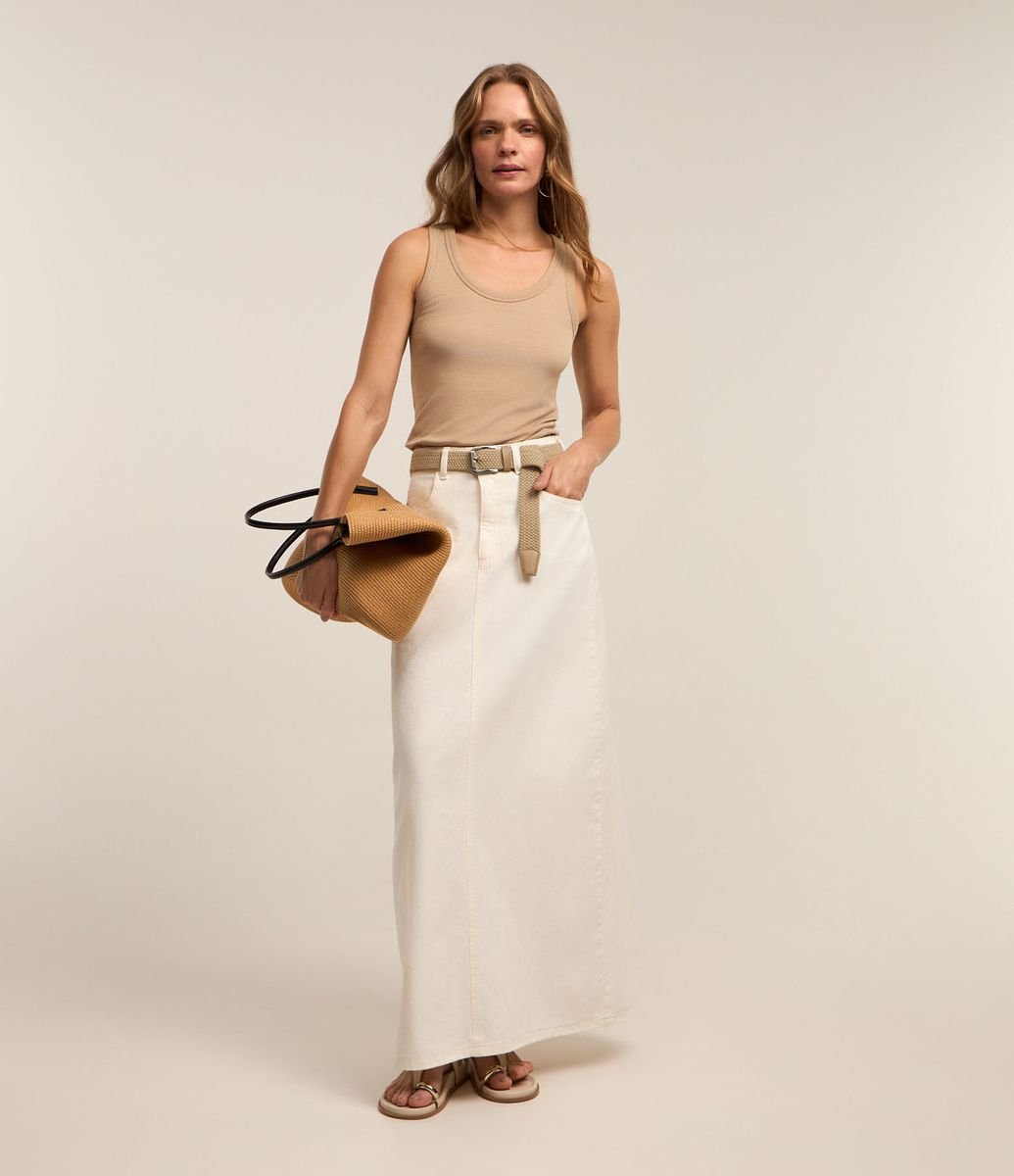 Saia Longa em Jeans com Bolsos Off White