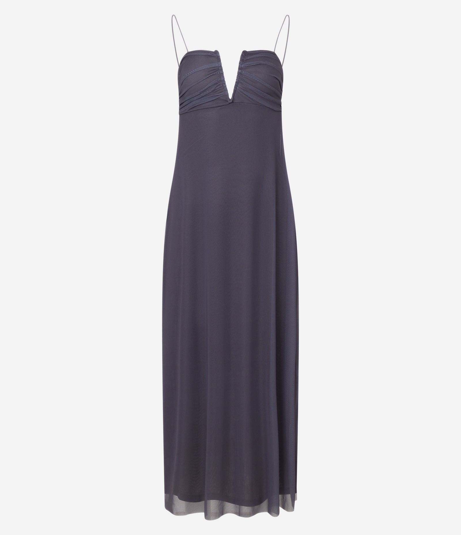 Vestido Longo em Tule com Drapeado e Detalhe no Decote Preto 5