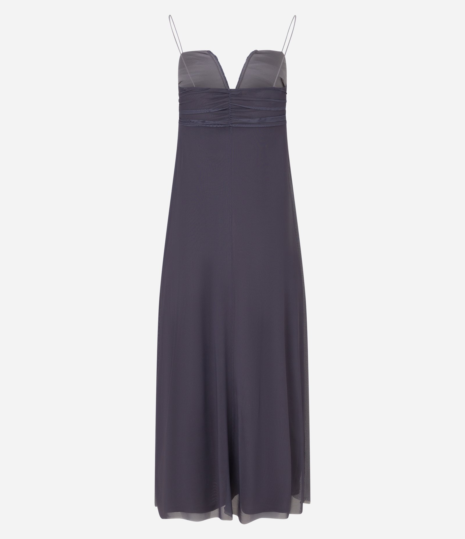 Vestido Longo em Tule com Drapeado e Detalhe no Decote Preto 6