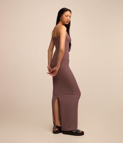 Vestido New Midi em Ribana Listrada e Fenda