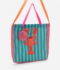 Sacola de Compras com Listras e Estampa de Lagosta