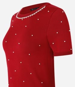 Blusa em Tricô com Aplicação de Pérolas e Strass
