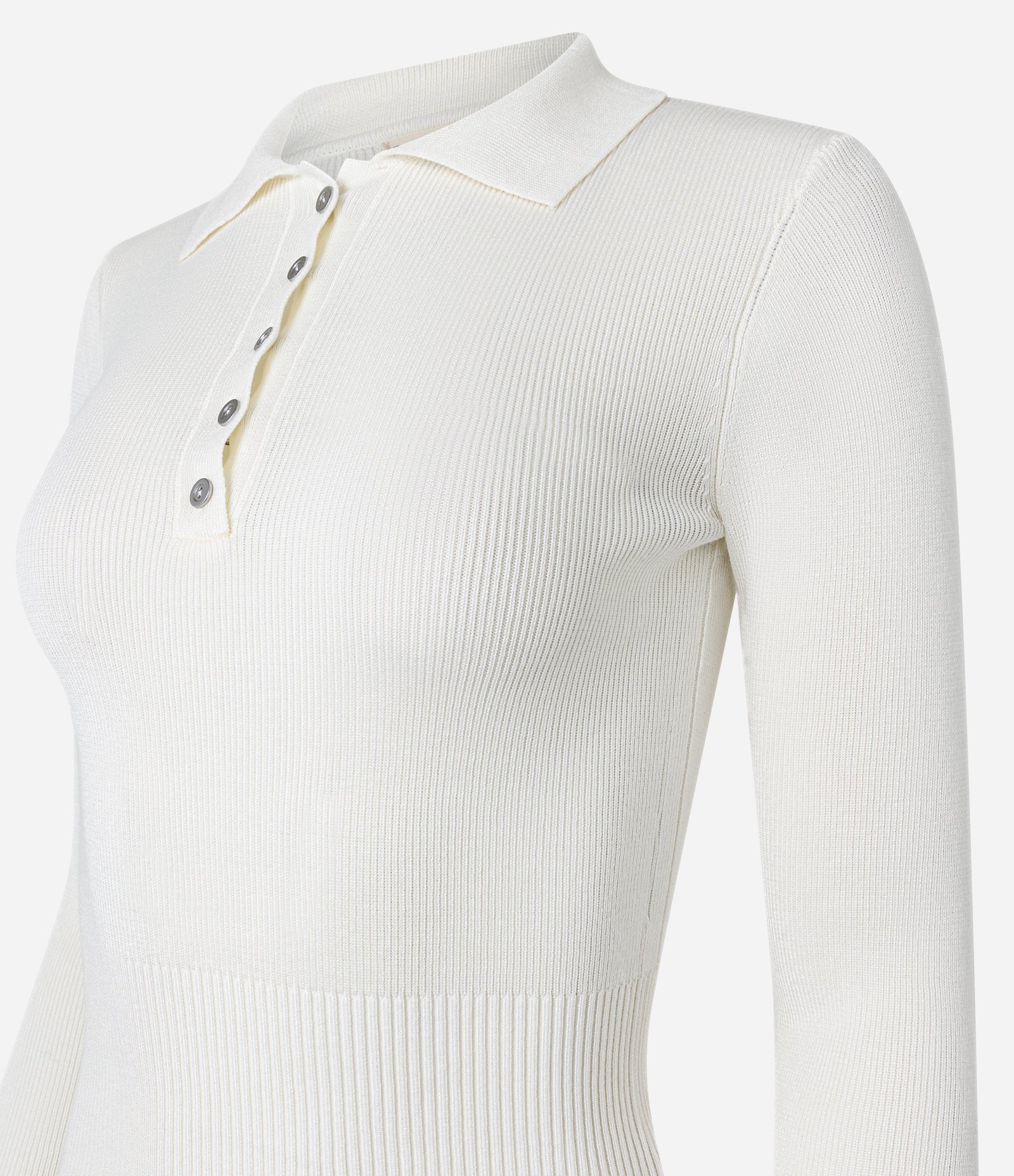 Suéter em Viscose Manga Longa Gola Polo com Botões Branco 2