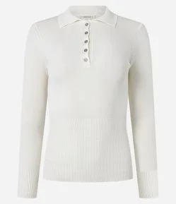 Suéter em Viscose Manga Longa Gola Polo com Botões
